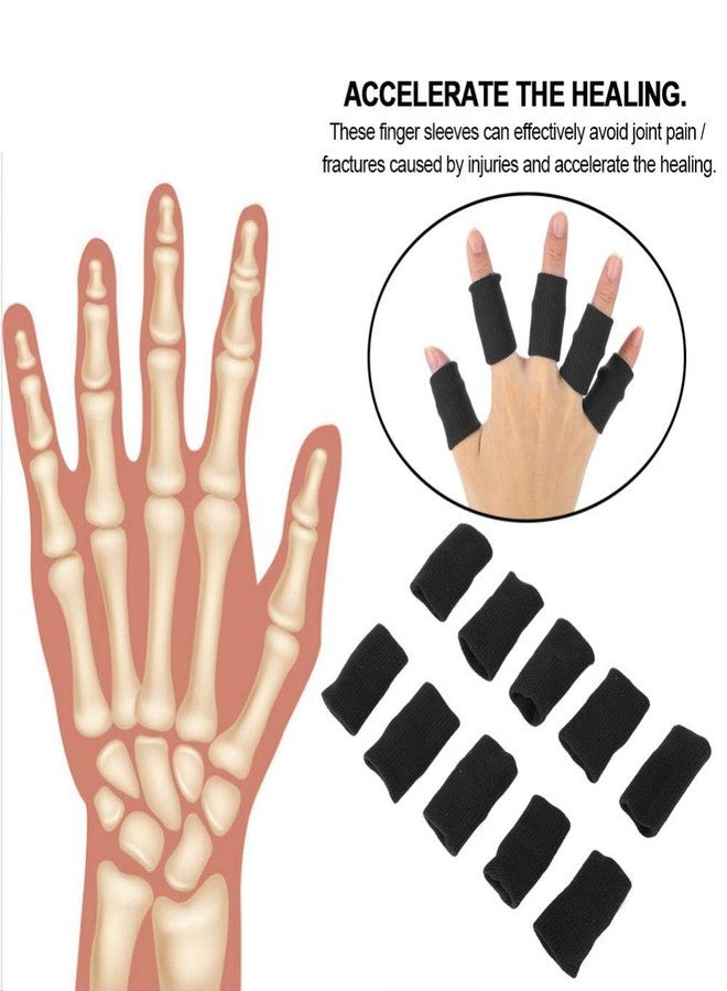 ZJchao 10Pcs/Set Finger Sleeves Support,Finger Protector Brace Sports Aid Arthritis Band Wraps for Basketball, Tennis,Baseball,Cricket, Volleyball, Badminton, Boating(Black) - Image 2